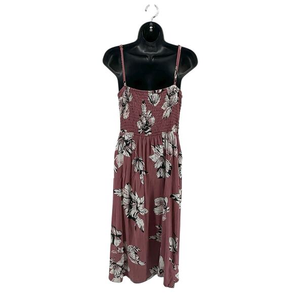 Mimi Chica Midi Dress Womens XL Brown Floral Sleeveless Tie Front V-Neck Smocked - Picture 4 of 7